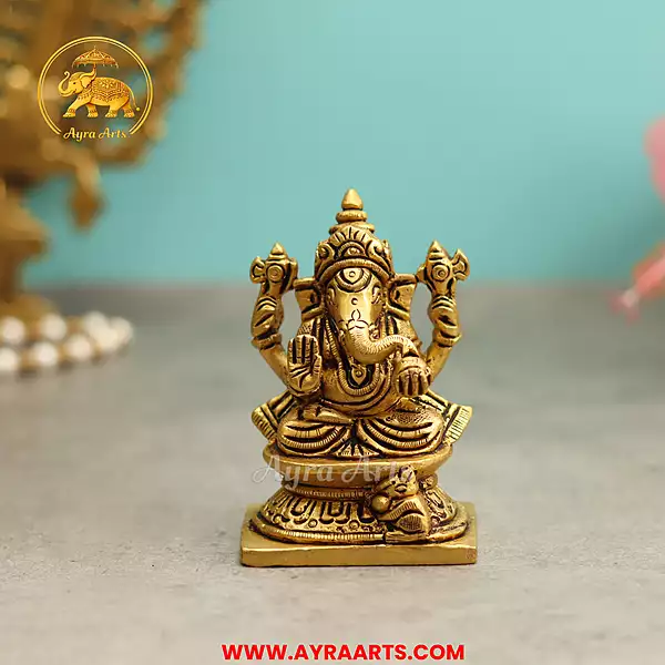 Brass Ganesha Idol - 3.5 Inch Height