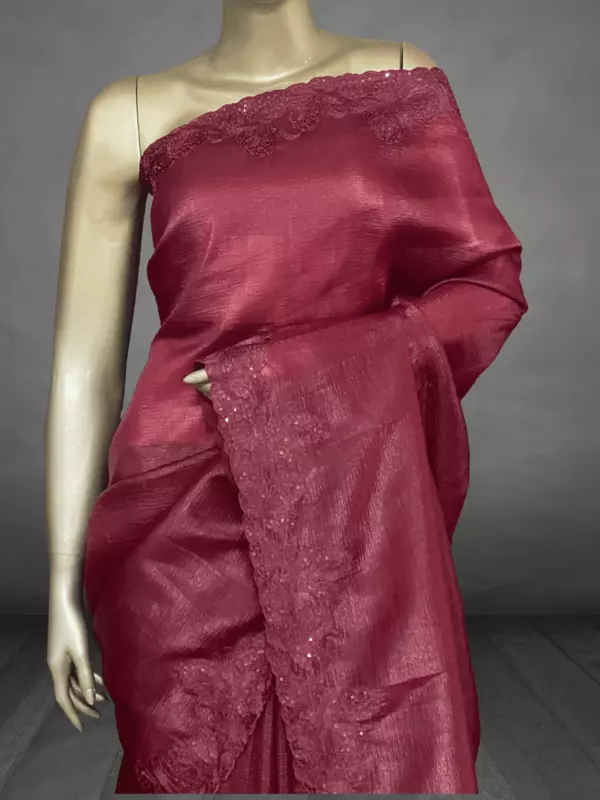 Misty - The Crush Organza Saree in Thread work Border (Maroon) 17221