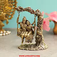 Premium Brass Radha Krishna Swinging On A Tree Branch - 6 Inch Height