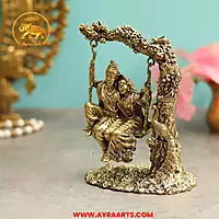 Premium Brass Radha Krishna Swinging On A Tree Branch - 6 Inch Height