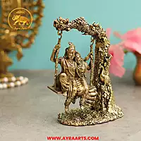 Premium Brass Radha Krishna Swinging On A Tree Branch - 6 Inch Height