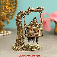 Premium Brass Radha Krishna Swinging On A Tree Branch - 6 Inch Height