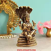 Brass Vishnu Narayana Murti Sitting On Sheshnag - 8.5 Inch Height