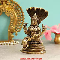 Brass Vishnu Narayana Murti Sitting On Sheshnag - 8.5 Inch Height