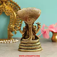 Brass Vishnu Narayana Murti Sitting On Sheshnag - 8.5 Inch Height