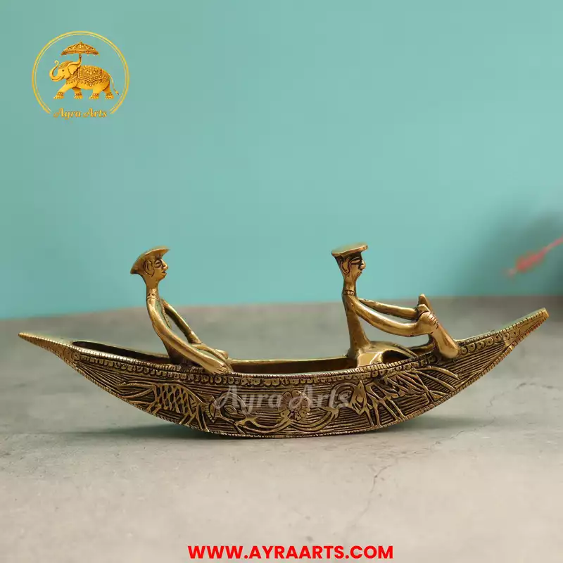 Brass Dockra Art Sealing Boat For Gift And Home Decor - 12.5 Inch Length