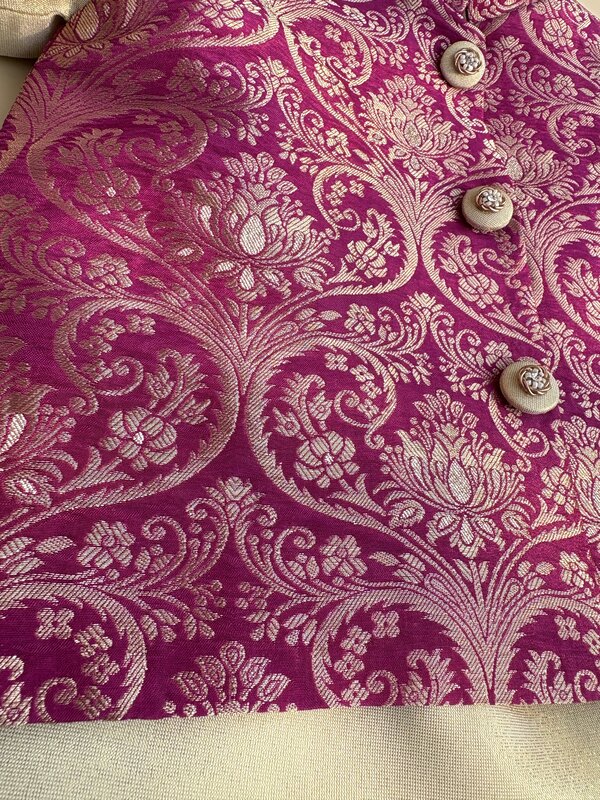 Creamy Plum Brocade Silk Kurta Set (3 piece)