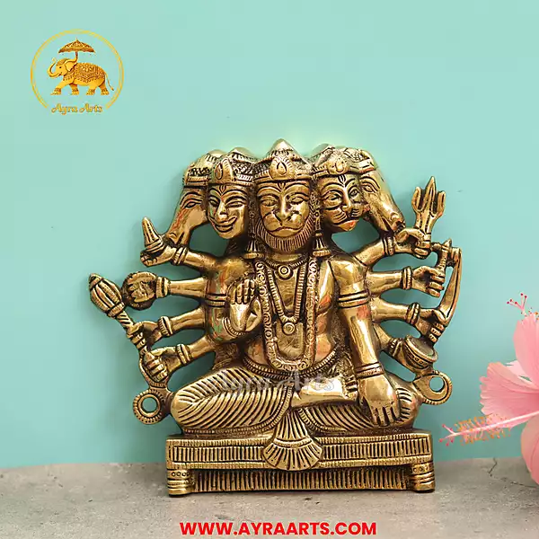 Lord Panchmukkhi Hanuman Brass Wall Hanging Plate - 7.5 Inch Height
