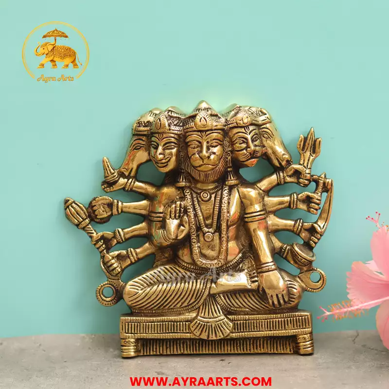 Lord Panchmukkhi Hanuman Brass Wall Hanging Plate - 7.5 Inch Height