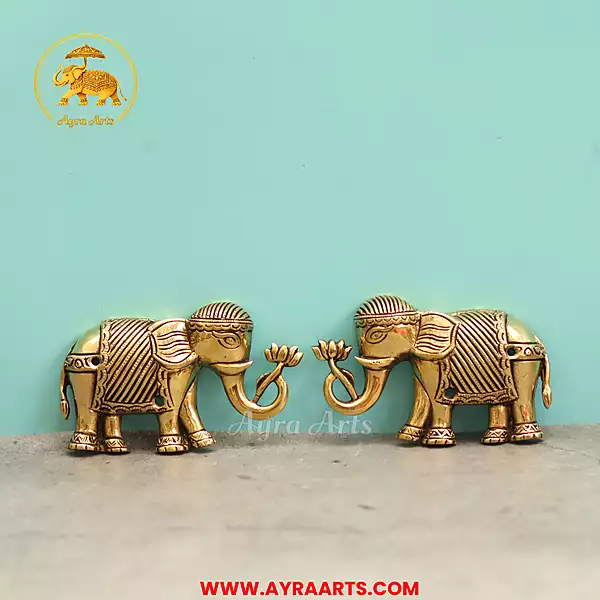 Brass Elephant Wall Mount Set - 3 Inch Height