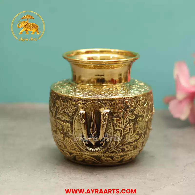 Brass Shank Chakra Namah Kalash Lota - 5 Inch Height