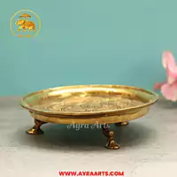 Brass Thali Chowki For Pooja Offerings - 7.8 Inch Length