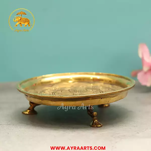 Brass Thali Chowki For Pooja Offerings - 7.8 Inch Length