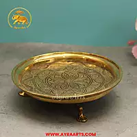 Brass Thali Chowki For Pooja Offerings - 7.8 Inch Length