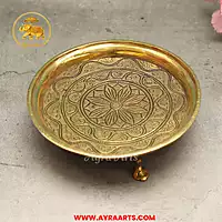 Brass Thali Chowki For Pooja Offerings - 7.8 Inch Length