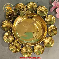 Brass Lotus Urli With Butterfly Bird - 14 Inch Length