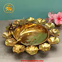 Brass Lotus Urli With Butterfly Bird - 14 Inch Length