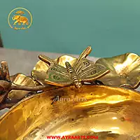 Brass Lotus Urli With Butterfly Bird - 14 Inch Length