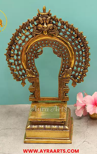 Brass Prabhavali Thiruvachi Mandap Makarathoranam with Stand - 12.5 Inch Height