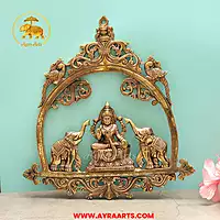 Brass Gaja Lakshmi Wall Hanging Plate - 16 Inch Height