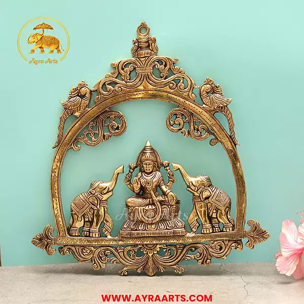 Brass Gaja Lakshmi Wall Hanging Plate - 16 Inch Height