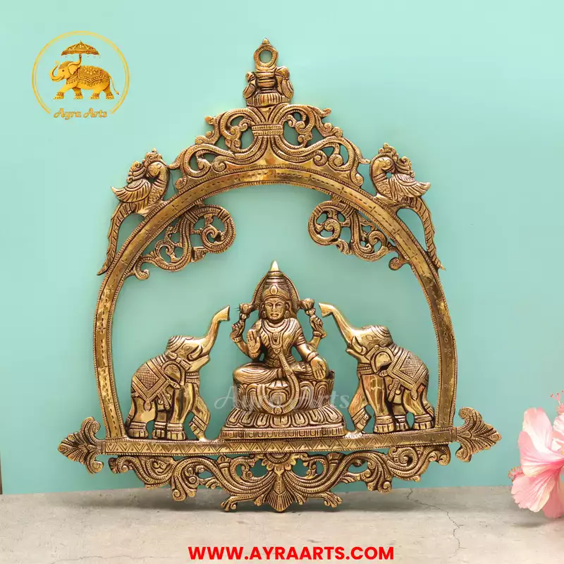 Brass Gaja Lakshmi Wall Hanging Plate - 16 Inch Height