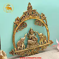 Brass Gaja Lakshmi Wall Hanging Plate - 16 Inch Height