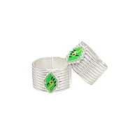 Silver Toe ring, Metti with Green Enamel Design