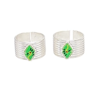 Silver Toe ring, Metti with Green Enamel Design