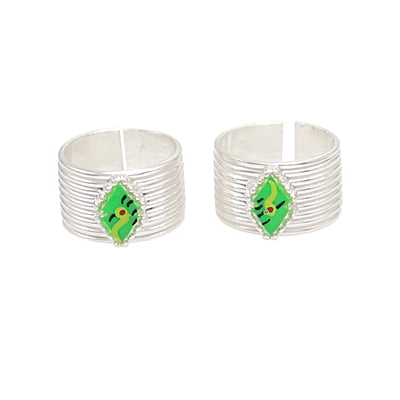 Silver Toe ring, Metti with Green Enamel Design Silver Toe ring, Metti with Green Enamel Design