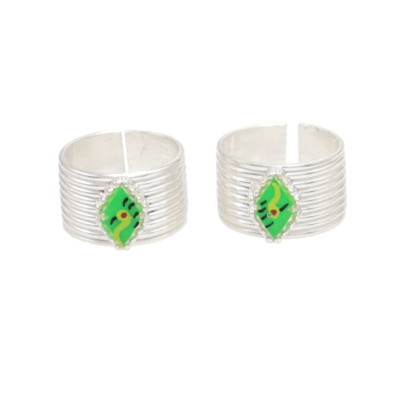Silver Toe ring, Metti with Green Enamel Design Silver Toe ring, Metti with Green Enamel Design
