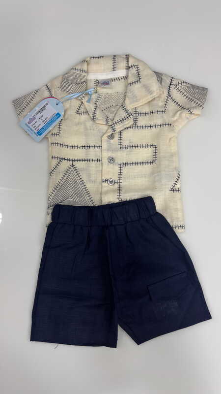 white and navy blue baby boy cotton embroidered festive set