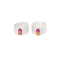 Silver Toe ring, Metti with Pink Enamel Design