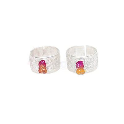 Silver Toe ring, Metti with Pink Enamel Design