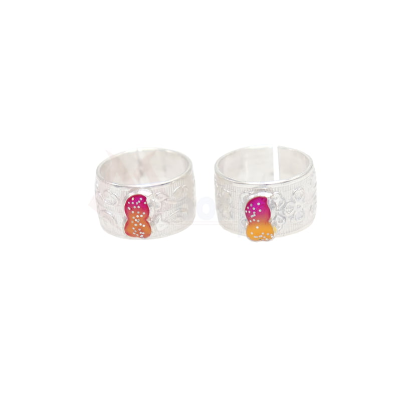 Silver Toe ring, Metti with Pink Enamel Design Silver Toe ring, Metti with Pink Enamel Design