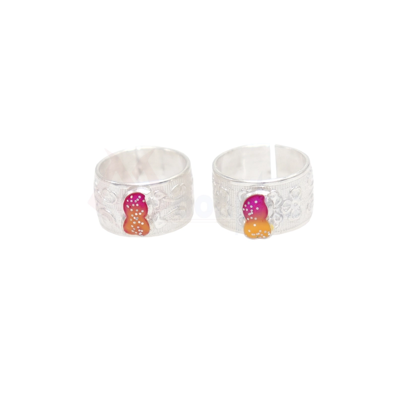 Silver Toe ring, Metti with Pink Enamel Design