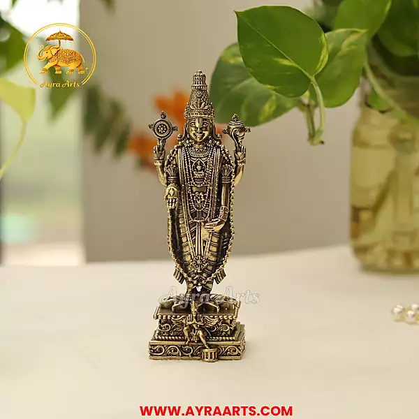 Premium Brass Lord Tirupati Balaji Venkateshwara Swamy Idol - 6 Inch Height