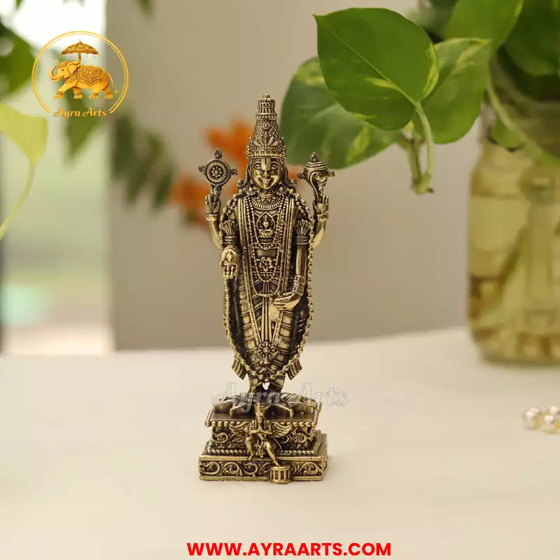 Premium Brass Lord Tirupati Balaji Venkateshwara Swamy Idol - 6 Inch Height
