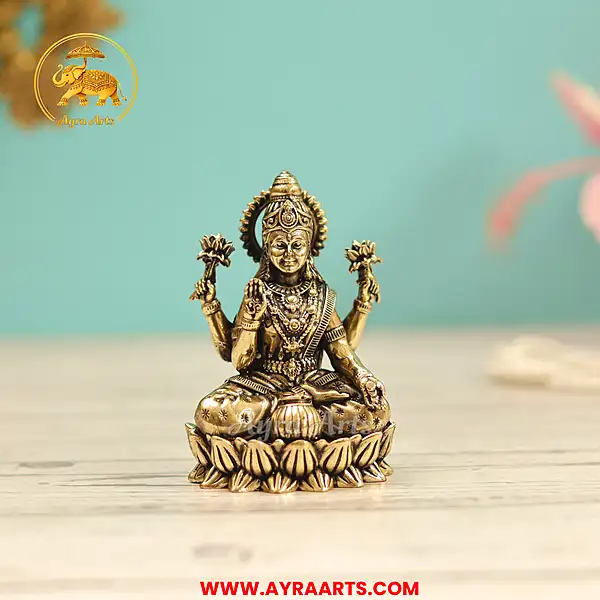 Premium Brass Lakshmi Idol Sitting on Lotus - 3 Inch Height