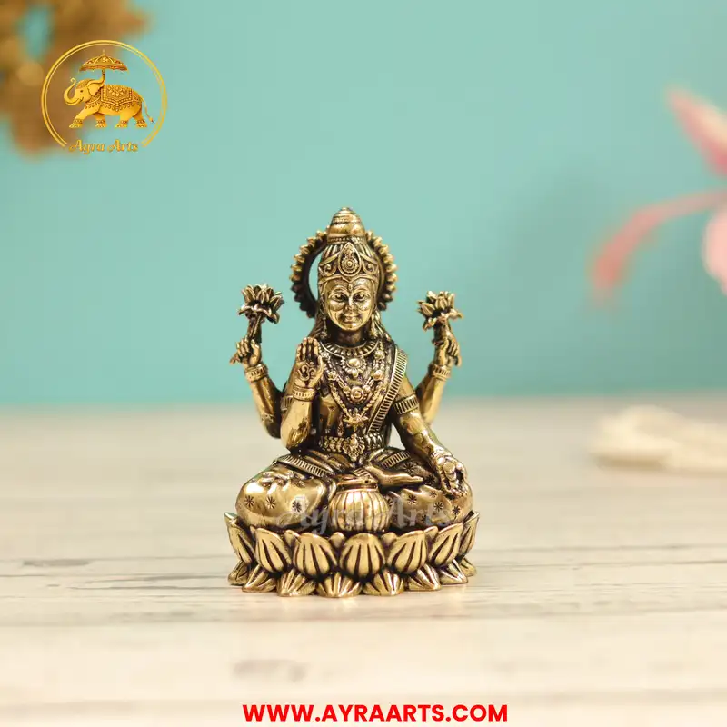 Premium Brass Lakshmi Idol Sitting on Lotus - 3 Inch Height