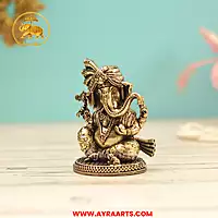 Premium Brass Ganesha Ganapati Vinayaka Gajanan Vighnaharta Pillaiyar Murti Pooja Idol - 3 Inch Height