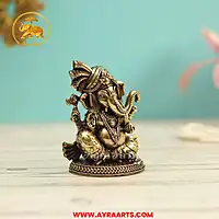 Premium Brass Ganesha Ganapati Vinayaka Gajanan Vighnaharta Pillaiyar Murti Pooja Idol - 3 Inch Height