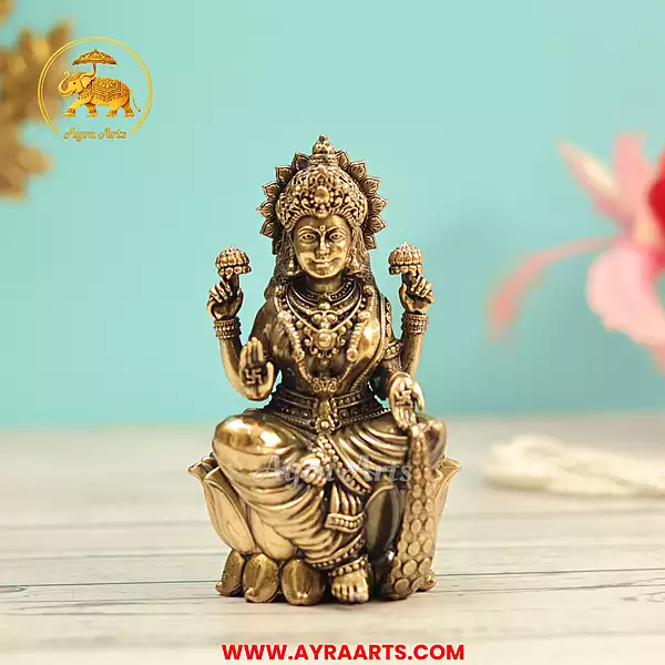 Premium Brass Lakshmi sitting on Lotus  - 4.2 Inch Height