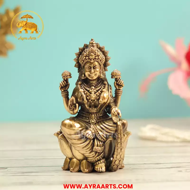 Premium Brass Lakshmi sitting on Lotus  - 4.2 Inch Height