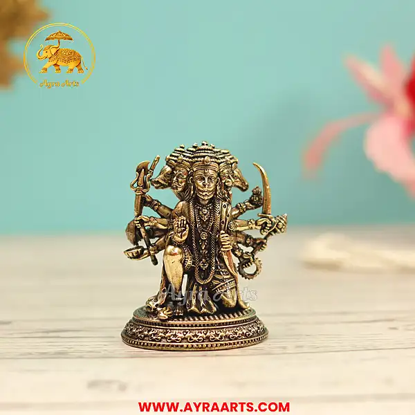 Premium Brass Panchmukhi Hanuman Anjaneya Bajrangbali Panchmukh Blessing Murti Idol - 2.8 Inch Height