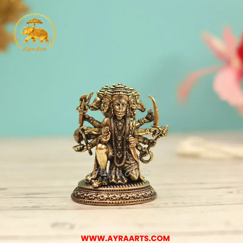 Premium Brass Panchmukhi Hanuman Anjaneya Bajrangbali Panchmukh Blessing Murti Idol - 2.8 Inch Height