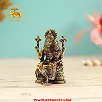 Premium Brass Lakshmi Narasimha Lakshmi Devi Narasimha Swamy Murti Blessing Pooja Idol - 3 Inch Height