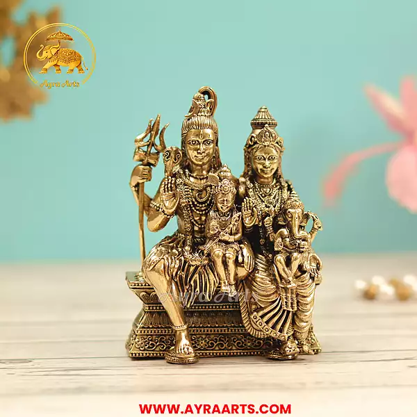 Premium Brass Shiv Parivar Shiva Parvati Ganesha Kartikeya Murti Pooja Idol - 4 Inch Height