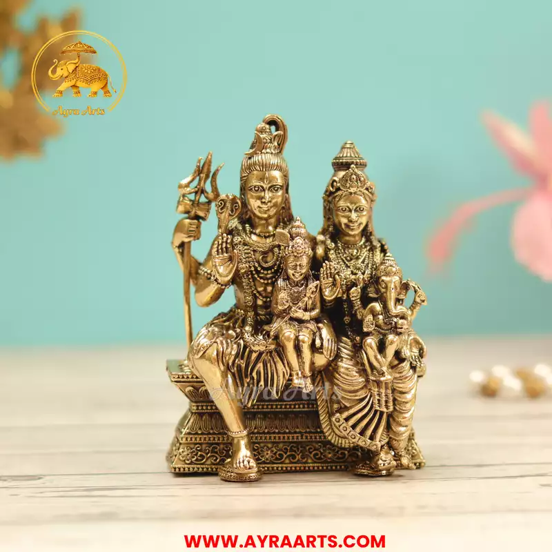 Premium Brass Shiv Parivar Shiva Parvati Ganesha Kartikeya Murti Pooja Idol - 4 Inch Height