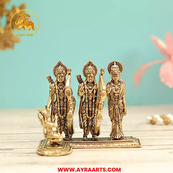 Premium Brass Ram Darbar Shri Ram Sita Lakshman Hanuman Ram Parivar Murti Pooja Idol - 3.1 Inch Height